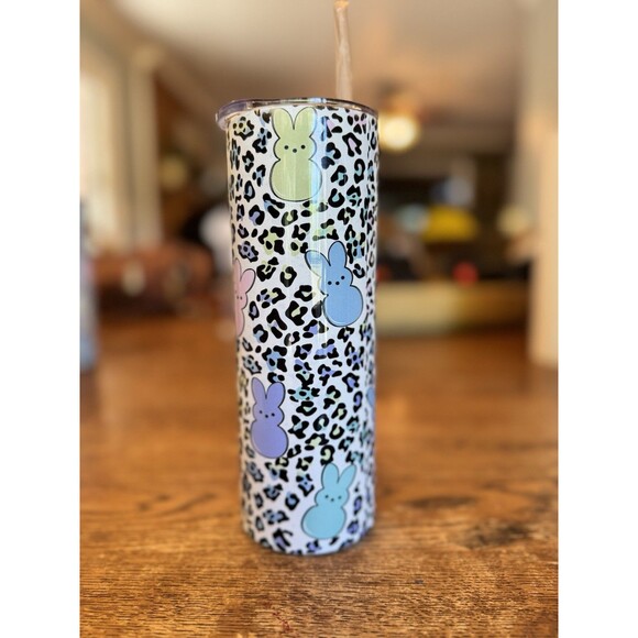Stainless‎ Steel 20oz Tumbler Skinny Cup Hot/Cold Cheetah Peeps W/straw - Picture 2 of 4